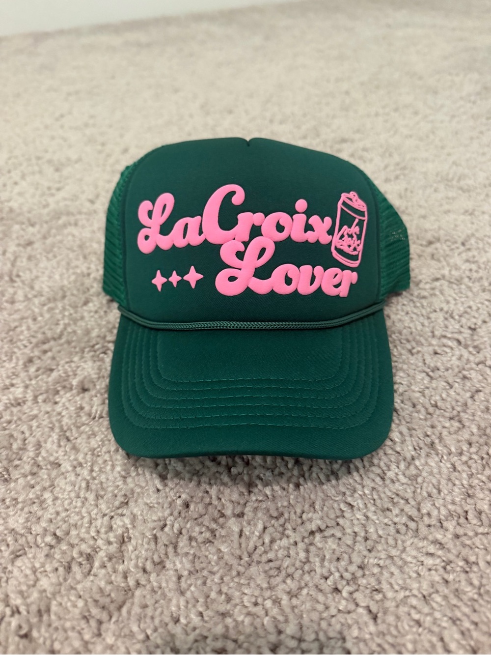 La Croix Lover Green Trucker Hat with Pink Logo NWOT